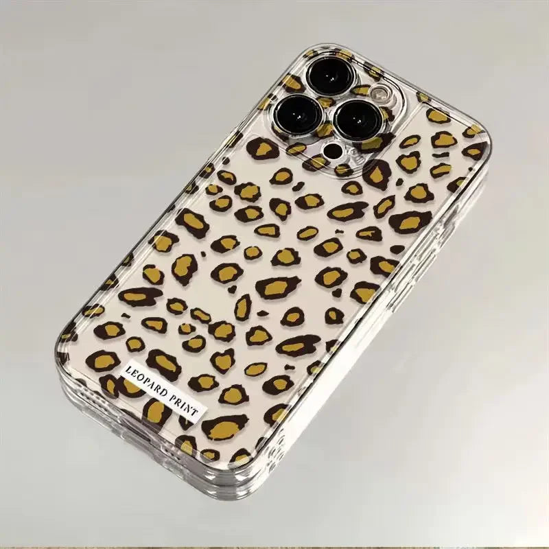 INS Hot Leopard print Phone Cases For iPhone 16 15 14 13 12 11 Pro Max XR 8 7 Plus 13 12 Mini Soft Transparent Cover