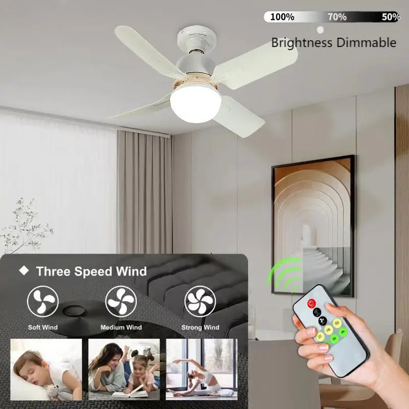 Household detachable fan blades, small fan, restaurant bedroom, intelligent remote control ceiling fan, wind and light adjustmen