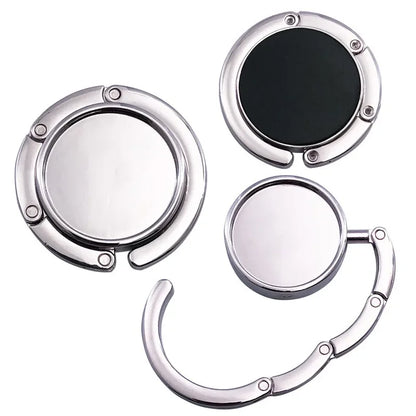 Portable Folding Bag Hanger Handbag Hook Holder Table Hook Crystal Alloy Purse Bag Holder Circle Shape Bag Accessories