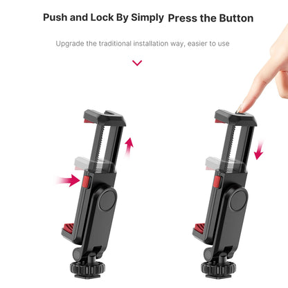 Multi-functional Phone Holder Clamp Phone Tripod Mount Rotatable with Dual Cold Shoe Mounts for Smartphone Vlog