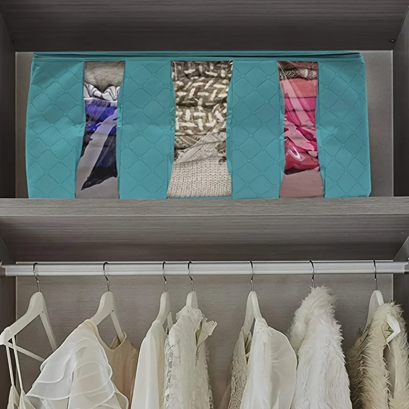 Bags 2 Pack Clothes  Bins Foldable Closet Organizer Bag Containers with Clear Window for Clothing, Blanket, Bedding, B