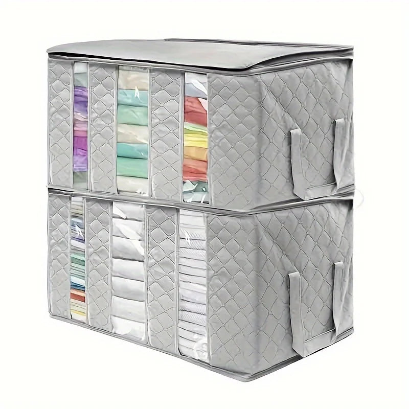 Bags 2 Pack Clothes  Bins Foldable Closet Organizer Bag Containers with Clear Window for Clothing, Blanket, Bedding, B