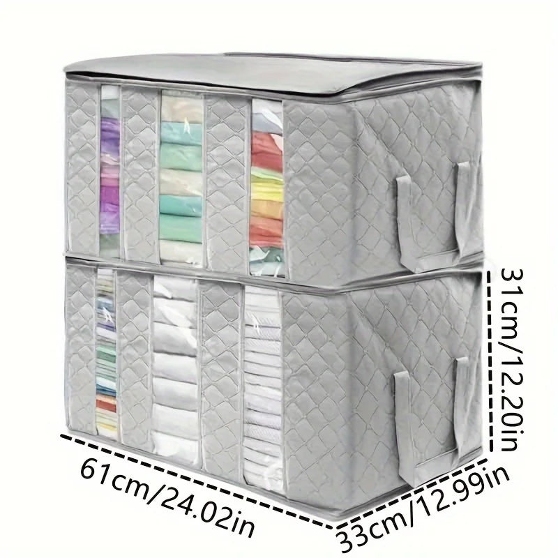 Bags 2 Pack Clothes  Bins Foldable Closet Organizer Bag Containers with Clear Window for Clothing, Blanket, Bedding, B