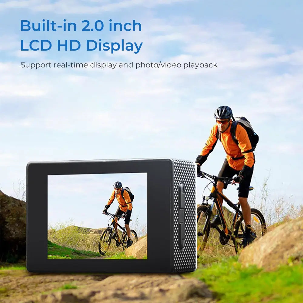 Mini Action Camera 2 Inch Display Underwater Waterproof Video Recording Camera Sports Camera